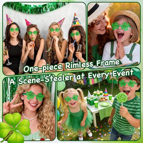 ilhsty 2 أزواج من إكسسوارات يوم القديس باتريك نظارات شامروك الشمسية، نظارات شامروك خضراء أيرلندية لهدايا حفلات يوم القديس باتي، دعائم أزياء الجني للموكب والأحداث (أربع أوراق البرسيم) in Kuwait