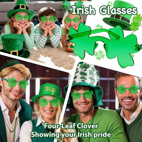 ilhsty 2 أزواج من إكسسوارات يوم القديس باتريك نظارات شامروك الشمسية، نظارات شامروك خضراء أيرلندية لهدايا حفلات يوم القديس باتي، دعائم أزياء الجني للموكب والأحداث (أربع أوراق البرسيم) in Kuwait