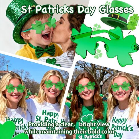 ilhsty 2 أزواج من إكسسوارات يوم القديس باتريك نظارات شامروك الشمسية، نظارات شامروك خضراء أيرلندية لهدايا حفلات يوم القديس باتي، دعائم أزياء الجني للموكب والأحداث (أربع أوراق البرسيم) in Kuwait