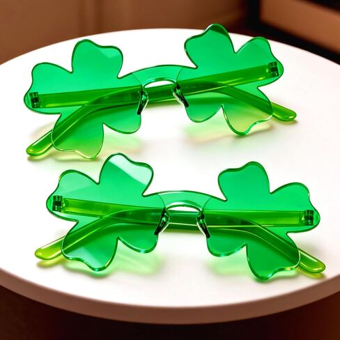 ilhsty 2 أزواج من إكسسوارات يوم القديس باتريك نظارات شامروك الشمسية، نظارات شامروك خضراء أيرلندية لهدايا حفلات يوم القديس باتي، دعائم أزياء الجني للموكب والأحداث (أربع أوراق البرسيم) in Kuwait