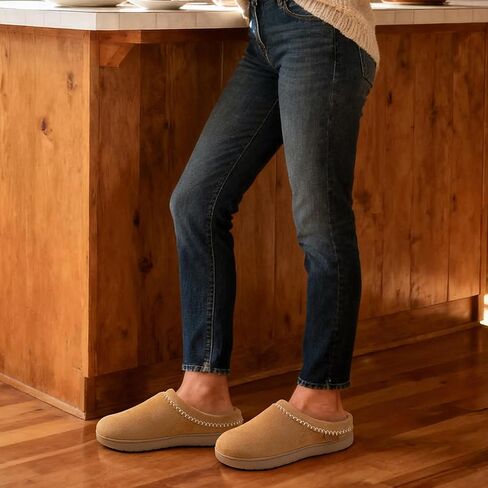 شبشب بدون كعب للسيدات من Zigzagger، حذاء منزلي مريح من الجلد السويدي للاستخدام الداخلي/الخارجي مع إسفنج يحتفظ بالشكل، شبشب مريح بدون كعب (إكرو، مقاس 10) in Kuwait