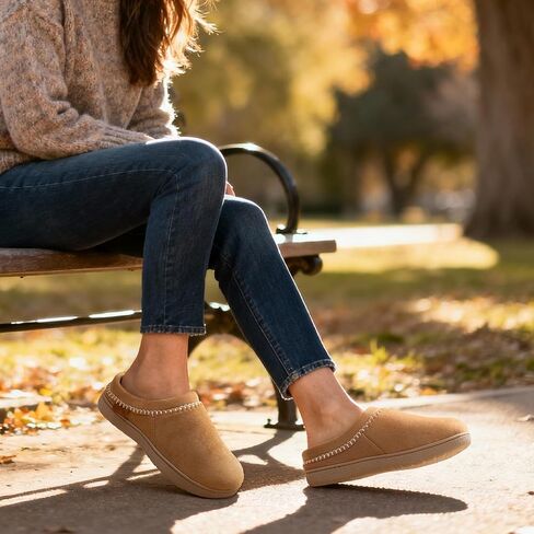 شبشب بدون كعب للسيدات من Zigzagger، حذاء منزلي مريح من الجلد السويدي للاستخدام الداخلي/الخارجي مع إسفنج يحتفظ بالشكل، شبشب مريح بدون كعب (إكرو، مقاس 10) in Kuwait