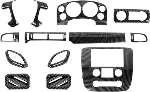 Linskip 9PCS Carbon Fiber Combo Kits Compatible with 2007-2013 Chevy Silverado & GMC Sierra 1500 2500HD 3500HD, Front Dash Console Carbon Fiber Trim Set in Saudi Arabia