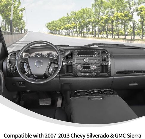 Linskip 9PCS Carbon Fiber Combo Kits Compatible with 2007-2013 Chevy Silverado & GMC Sierra 1500 2500HD 3500HD, Front Dash Console Carbon Fiber Trim Set in Saudi Arabia