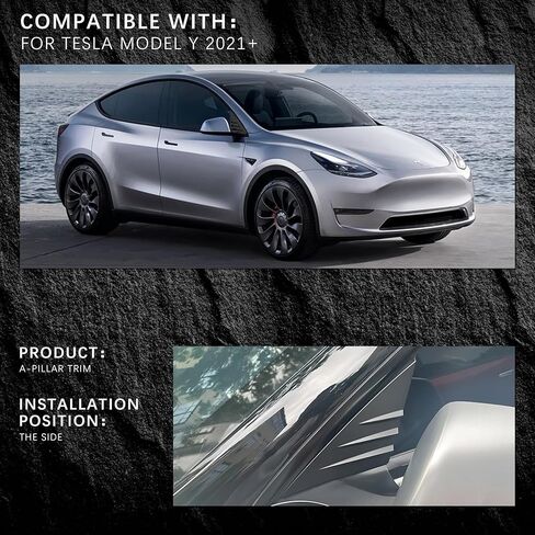 A-Pillar Trim Triangle Window Sticker Compatible with 2020-2025 Tesla Model Y, a Pair of Driver and Passenger Side Trim ABS (Matte Black) in Kuwait