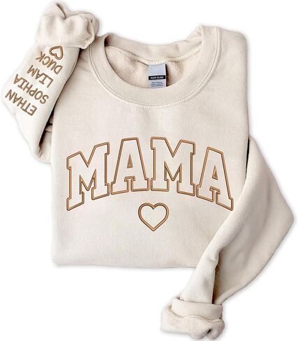 NAZENTI Personalized Mama Embroidered Crewneck Sweatshirt, Mama with Heart on Long Sleeve Fashion Pullover Size S-4XL in Saudi Arabia