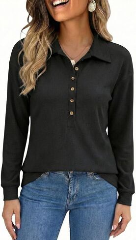 TASAMO سترة نسائية عادية كم طويل زر هينلي الرقبة البلوز تونك القمم موضة خريف وشتاء 2025 وتتسابق in Kuwait