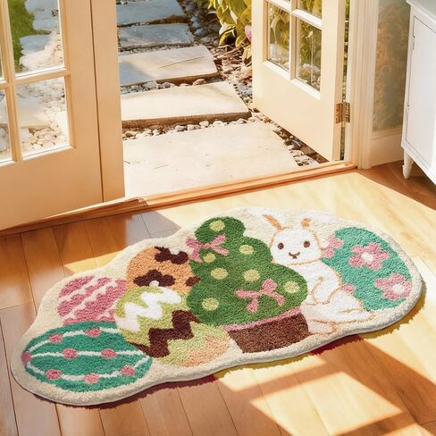 Ashler Easter Bathroom Rug, Egg and Bunny Soft Tufted Absorbent Bath Mat for Easter Decor, Green Area Rugs for Front Door, Living Room Bedroom, Kitchen, 23.5x45IN in Kuwait