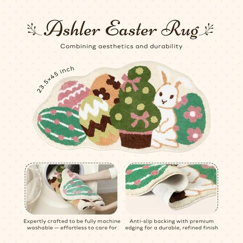 Ashler Easter Bathroom Rug, Egg and Bunny Soft Tufted Absorbent Bath Mat for Easter Decor, Green Area Rugs for Front Door, Living Room Bedroom, Kitchen, 23.5x45IN in Kuwait