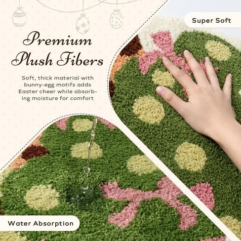 Ashler Easter Bathroom Rug, Egg and Bunny Soft Tufted Absorbent Bath Mat for Easter Decor, Green Area Rugs for Front Door, Living Room Bedroom, Kitchen, 23.5x45IN in Kuwait