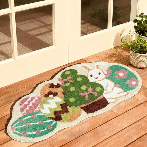 Ashler Easter Bathroom Rug, Egg and Bunny Soft Tufted Absorbent Bath Mat for Easter Decor, Green Area Rugs for Front Door, Living Room Bedroom, Kitchen, 23.5x45IN in Kuwait