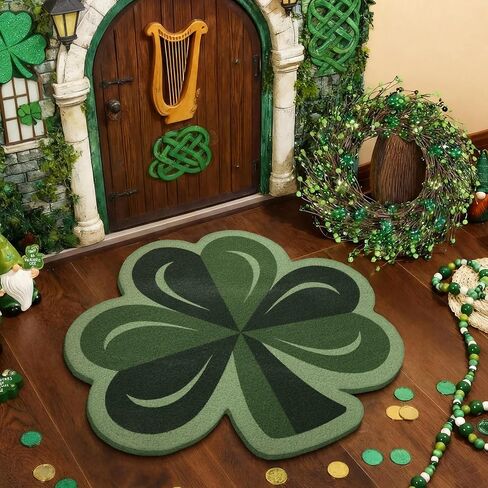 Nuanchu St. Patrick's Day Door Mat Outdoor Decor 28 x 28 Inch Large Shamrock Front Porch Rug Shamrock Welcome Door Mat St Patricks Day Rug Non Slip Entrance Rugs for Home Indoor Outdoor Entryway Decor in Saudi Arabia