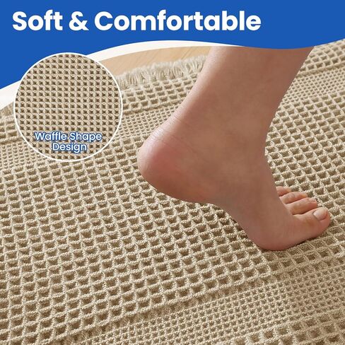 Waffle Bath Mat - Non Slip Bathroom Rugs - Washable Super Absorbent & Quick Dry Bath Mats with Tassels for Hallway Bedroom Laundry Room,17" x 24",Brown in Saudi Arabia