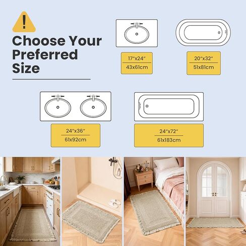 Waffle Bath Mat - Non Slip Bathroom Rugs - Washable Super Absorbent & Quick Dry Bath Mats with Tassels for Hallway Bedroom Laundry Room,17" x 24",Brown in Saudi Arabia