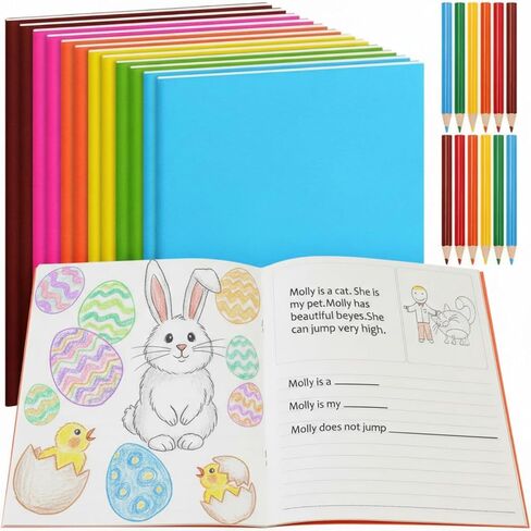 Eaasty 24 Pcs Story Notebook for Kids with Colored Pencils Blank Books for Kids to Write Stories Primary Notebook Kids Preschool Journal Composition Book Art Crafts Supplies 5.5" x 8.3" in Kuwait