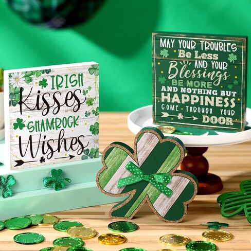 Jetec 3 Pcs Farmhouse St. Patrick's Day Table Sign Shamrock Leprechaun Hat Table Wood Decorations St Patrick's Day Tiered Tray Decor for Irish Festival Home Desktop Farmhouse(Hat) in Saudi Arabia