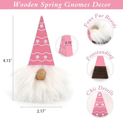 DAZONGE Easter Decorations, Easter Gnome Decor, 4PCS Wooden Spring Gnomes with Faux Fur Beards, Cute Gnome Figurines for Tiered Tray Mantel Shelf Table in Kuwait