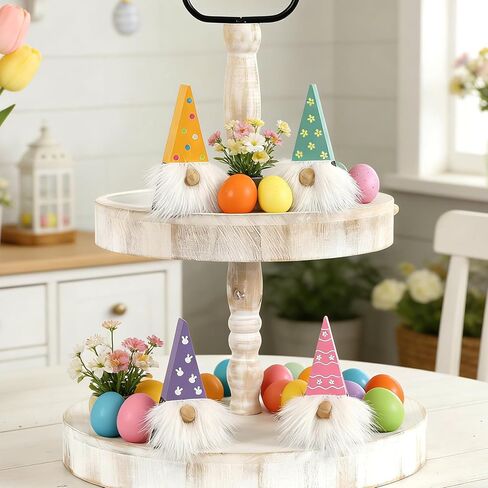 DAZONGE Easter Decorations, Easter Gnome Decor, 4PCS Wooden Spring Gnomes with Faux Fur Beards, Cute Gnome Figurines for Tiered Tray Mantel Shelf Table in Kuwait