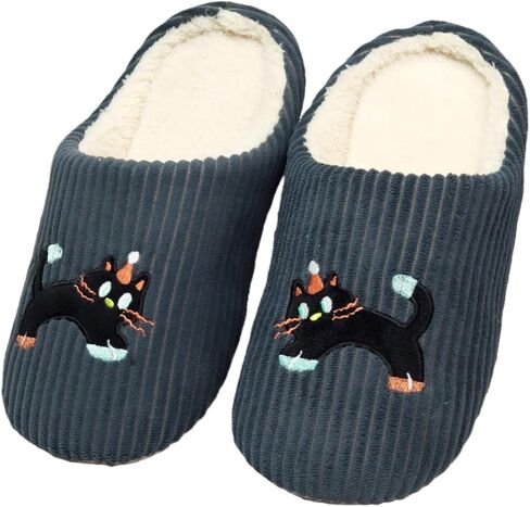 Womens Cat Silent Slippers For House Elastic Comfy Fuzzy Soft Plush Winter Wool Warm Anti-Skid Sole Lined Indoor Home Mens Slip-On Animal Thin Bedroom Shoes in Saudi Arabia
