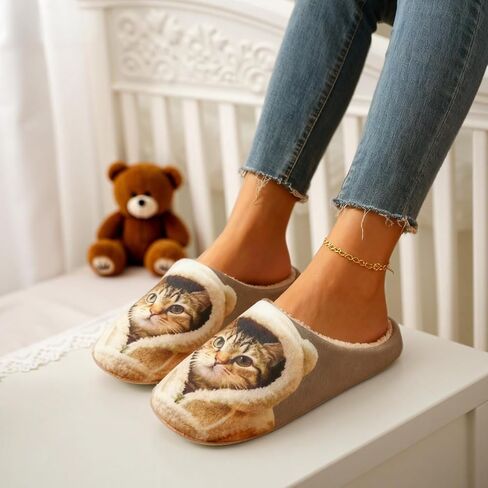 Womens Cat Silent Slippers For House Elastic Comfy Fuzzy Soft Plush Winter Wool Warm Anti-Skid Sole Lined Indoor Home Mens Slip-On Animal Thin Bedroom Shoes in Saudi Arabia