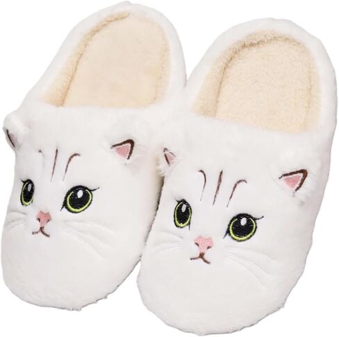 Womens Cat Silent Slippers For House Elastic Comfy Fuzzy Soft Plush Winter Wool Warm Anti-Skid Sole Lined Indoor Home Mens Slip-On Animal Thin Bedroom Shoes in Saudi Arabia