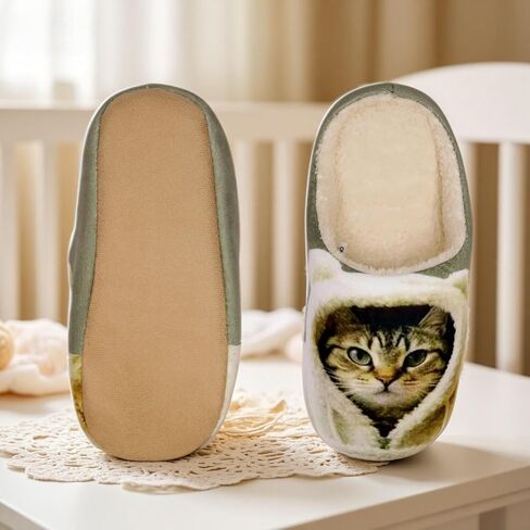 Womens Cat Silent Slippers For House Elastic Comfy Fuzzy Soft Plush Winter Wool Warm Anti-Skid Sole Lined Indoor Home Mens Slip-On Animal Thin Bedroom Shoes in Saudi Arabia