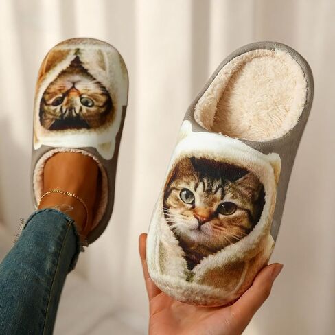 Womens Cat Silent Slippers For House Elastic Comfy Fuzzy Soft Plush Winter Wool Warm Anti-Skid Sole Lined Indoor Home Mens Slip-On Animal Thin Bedroom Shoes in Saudi Arabia