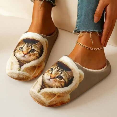 Womens Cat Silent Slippers For House Elastic Comfy Fuzzy Soft Plush Winter Wool Warm Anti-Skid Sole Lined Indoor Home Mens Slip-On Animal Thin Bedroom Shoes in Saudi Arabia