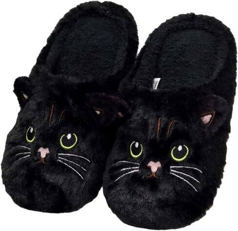 Womens Cat Silent Slippers For House Elastic Comfy Fuzzy Soft Plush Winter Wool Warm Anti-Skid Sole Lined Indoor Home Mens Slip-On Animal Thin Bedroom Shoes in Saudi Arabia