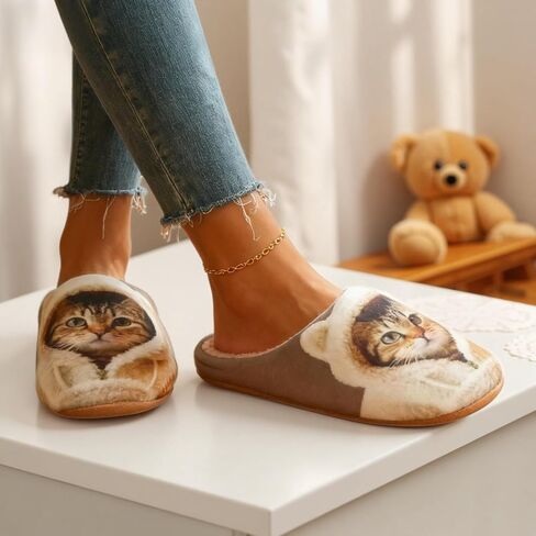 Womens Cat Silent Slippers For House Elastic Comfy Fuzzy Soft Plush Winter Wool Warm Anti-Skid Sole Lined Indoor Home Mens Slip-On Animal Thin Bedroom Shoes in Saudi Arabia