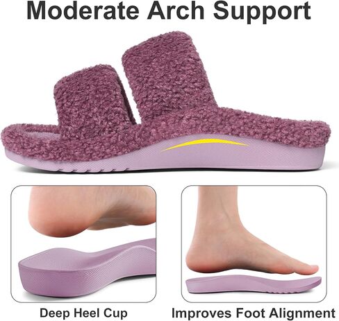Litfun Women's Fuzzy House Slippers with Moderate Arch Support Open Toe Cozy Bedroom Shoes Indoor, Purple, EU36 in Kuwait
