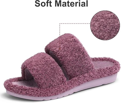 Litfun Women's Fuzzy House Slippers with Moderate Arch Support Open Toe Cozy Bedroom Shoes Indoor, Purple, EU36 in Kuwait