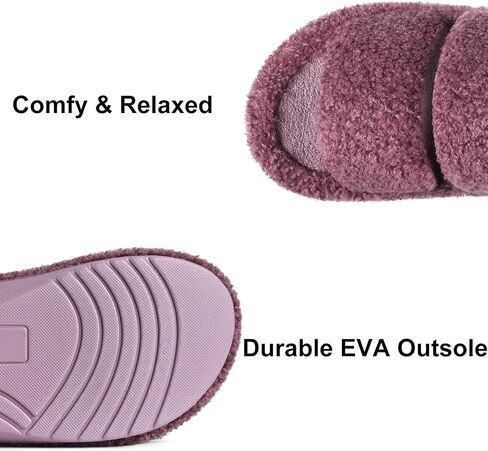Litfun Women's Fuzzy House Slippers with Moderate Arch Support Open Toe Cozy Bedroom Shoes Indoor, Purple, EU36 in Kuwait