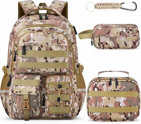 School Backpack for Boys - Camo Boys Backpack for Elementary Middle School - 18" Large Capacity Camouflag Students Bookbag with Multiple Pockets,Usb Charging Port & Key-chain in Saudi Arabia