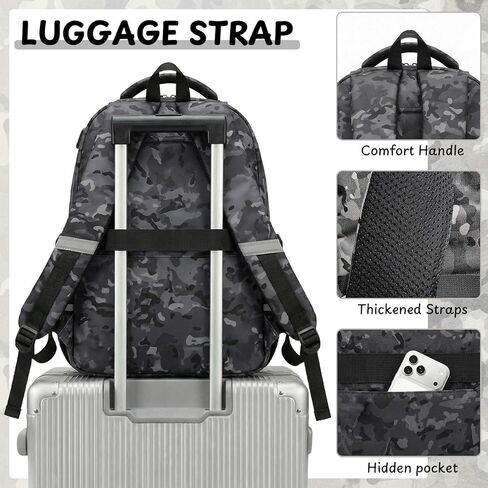 School Backpack for Boys - Camo Boys Backpack for Elementary Middle School - 18" Large Capacity Camouflag Students Bookbag with Multiple Pockets,Usb Charging Port & Key-chain in Saudi Arabia