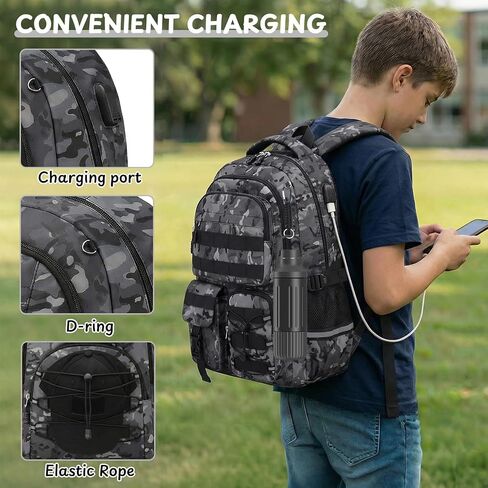 School Backpack for Boys - Camo Boys Backpack for Elementary Middle School - 18" Large Capacity Camouflag Students Bookbag with Multiple Pockets,Usb Charging Port & Key-chain in Saudi Arabia
