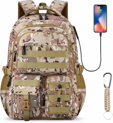 School Backpack for Boys - Camo Boys Backpack for Elementary Middle School - 18" Large Capacity Camouflag Students Bookbag with Multiple Pockets,Usb Charging Port & Key-chain in Saudi Arabia