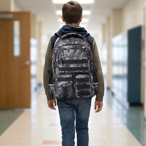 School Backpack for Boys - Camo Boys Backpack for Elementary Middle School - 18" Large Capacity Camouflag Students Bookbag with Multiple Pockets,Usb Charging Port & Key-chain in Saudi Arabia