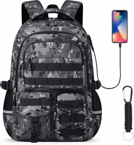 School Backpack for Boys - Camo Boys Backpack for Elementary Middle School - 18" Large Capacity Camouflag Students Bookbag with Multiple Pockets,Usb Charging Port & Key-chain in Saudi Arabia