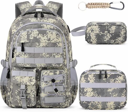 School Backpack for Boys - Camo Boys Backpack for Elementary Middle School - 18" Large Capacity Camouflag Students Bookbag with Multiple Pockets,Usb Charging Port & Key-chain in Saudi Arabia