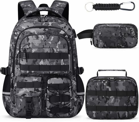 School Backpack for Boys - Camo Boys Backpack for Elementary Middle School - 18" Large Capacity Camouflag Students Bookbag with Multiple Pockets,Usb Charging Port & Key-chain in Saudi Arabia