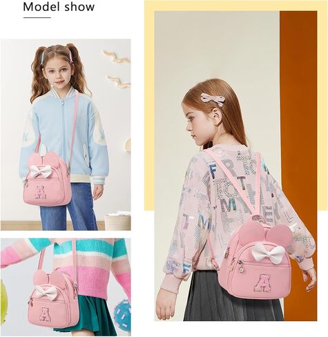 KouLi Buir Mini Backpack Purse for Girls Initial Bowknot Toddler Cute Small Convertible Shoulder Bag Personalized Kids Gift (A, Pink) in Saudi Arabia