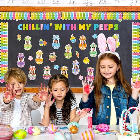 145pcs Easter Bulletin Board Decorations, Chillin' With My Peeps Easter Bulletin Board，Easter Egg Bunny Cutout Diy for Easter Spring Theme Decorations in Kuwait