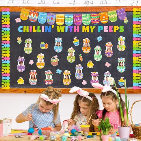 145pcs Easter Bulletin Board Decorations, Chillin' With My Peeps Easter Bulletin Board，Easter Egg Bunny Cutout Diy for Easter Spring Theme Decorations in Kuwait