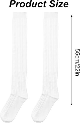 جوارب عالية متماسكة للفخذ، جوارب بيضاء عالية الركبة من القطن فوق الركبة للنساء محبوكة بأعلى الفخذين من الصوف، غير قابلة للانزلاق وطويلة للغاية، مثالية للأحذية طويلة الرقبة، بيضاء in Kuwait