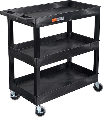 Stand Steady Tubstr 3 Shelf Utility Push Cart Supports Up to 300 lbs - Heavy-Duty Plastic Service Cart Great for Offices, Warehouse Storage, Garage Tools, and Kitchen Cleaning (Grey, 32 x 18) in Kuwait