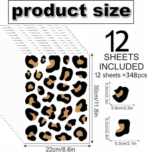 12 Sheets 348 Pcs Leopard Print Wall Decals - Cheetah Print Wallpaper for Bedroom, Living Room, Classroom Decoration in Saudi Arabia