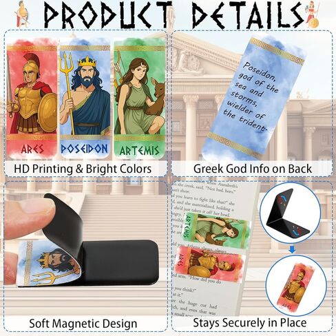 Greek Mythology Magnetic Bookmarks, 30pcs Olympian Gods Magnetic Page Clips Bookmarks, Greek Gods Page Marker Clips, Htabiol Greek Mythology Gifts, Suit for Percy Jackson Party, Camp Half Blood Party in Kuwait