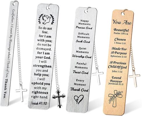 هدايا المرجعية المسيحية للنساء والرجال، علامات الكتاب المقدس المعدنية السائبة مقاس 5 بوصات مع قلادة متقاطعة، هدية مرجعية دينية هدايا إيمانية (عبوة من 4) in Kuwait