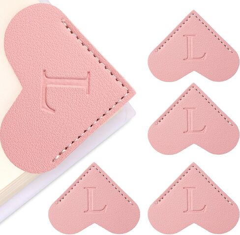 4 Pcs Leather Heart Bookmarks,26 Initial Letter Cute Heart Bookmark Corner, Book Marks for Teachers Students School Office Home Supplies(Pink, A) in Kuwait